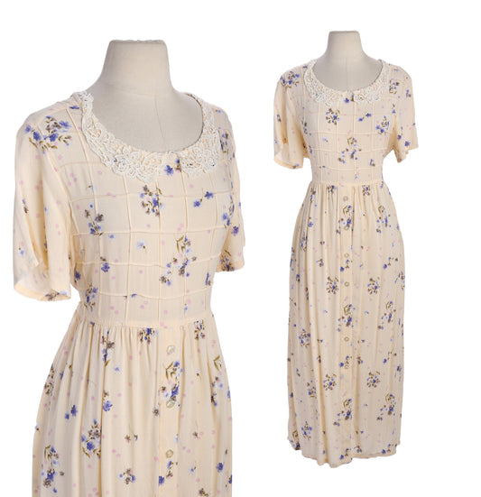 90s Women Floral Print Long Summer Casual Dress by Erika Studio