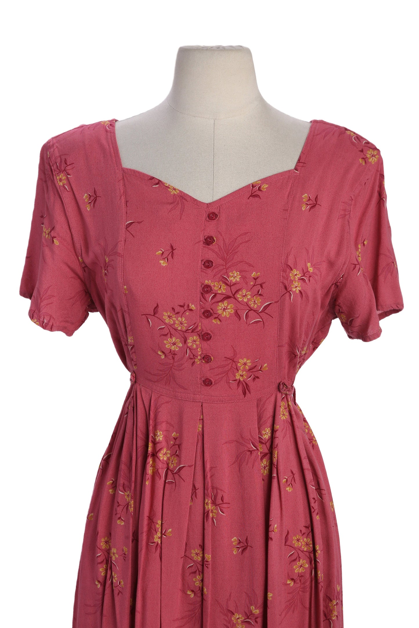 90s Women Red Floral Print Long Maxi Summer Rayon Dress with Waist Belt for  Multi-size Adjustment by Erika Studio