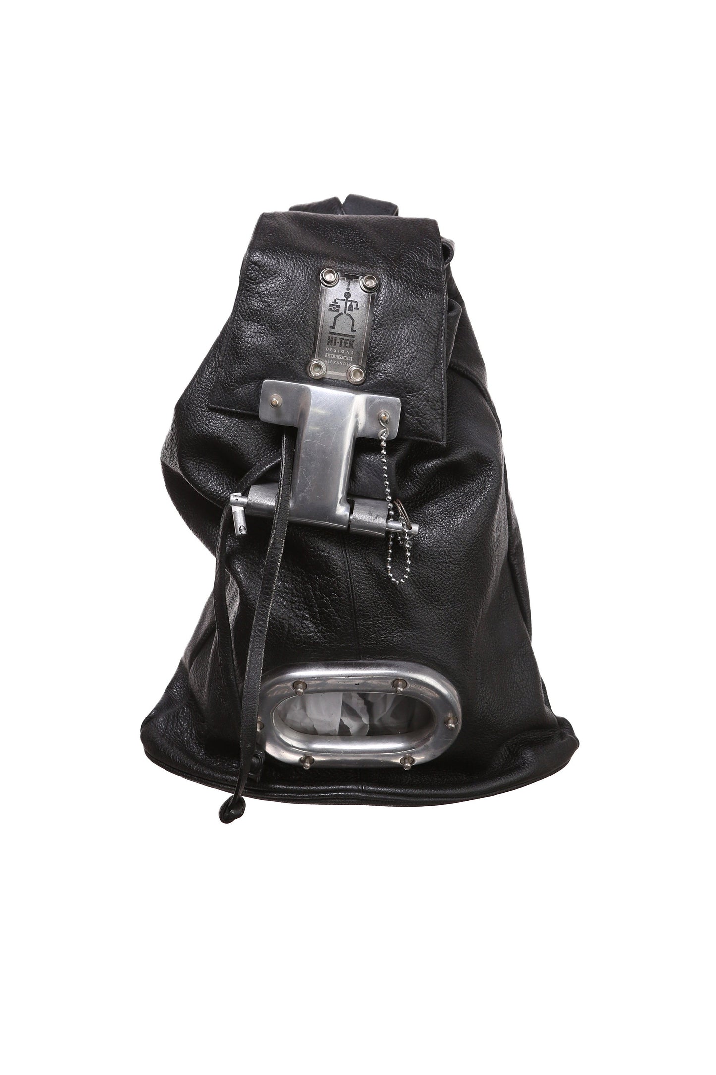 Vintage Hi-Tek Designs Black Leather Backpack by Alexander - Est Era 90s - Y2K