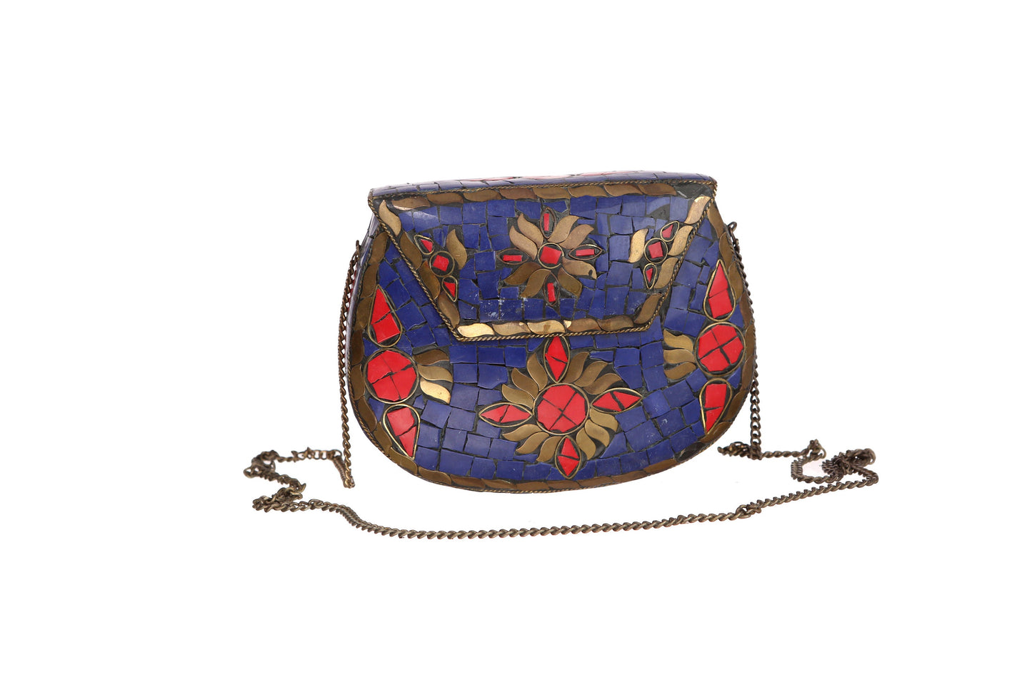 Vintage Steel Strap Bag with Tapestry Stones
