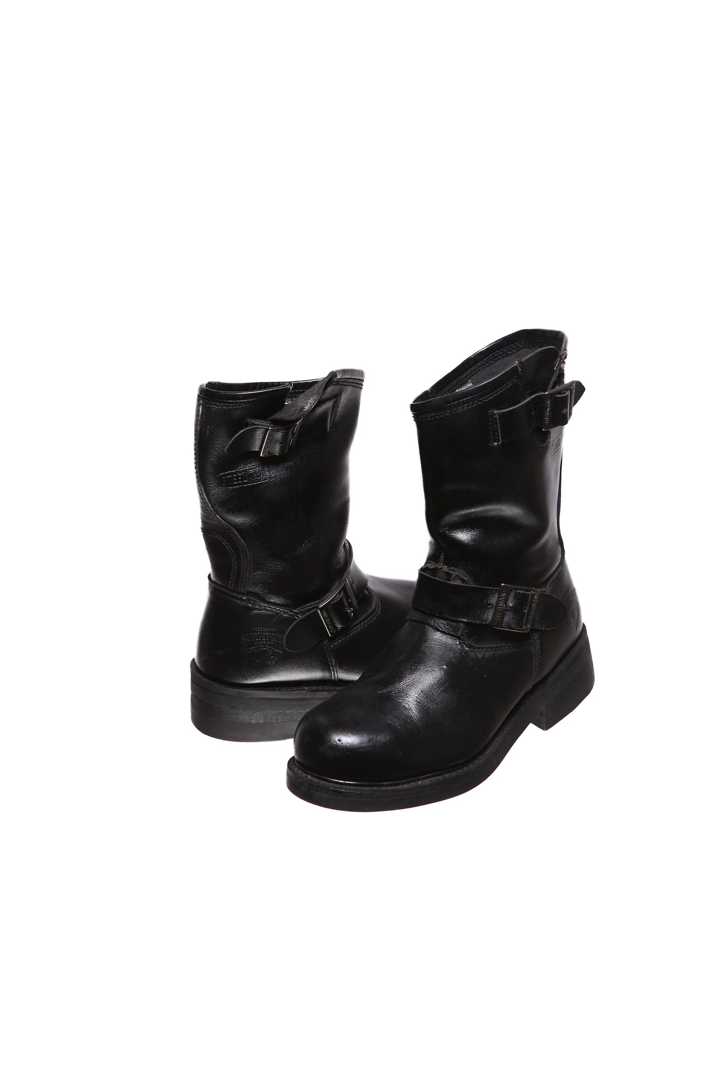 Men's Black Leather Engineering Boots - Size 7 1/2