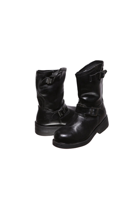 Men's Black Leather Engineering Boots - Size 7 1/2