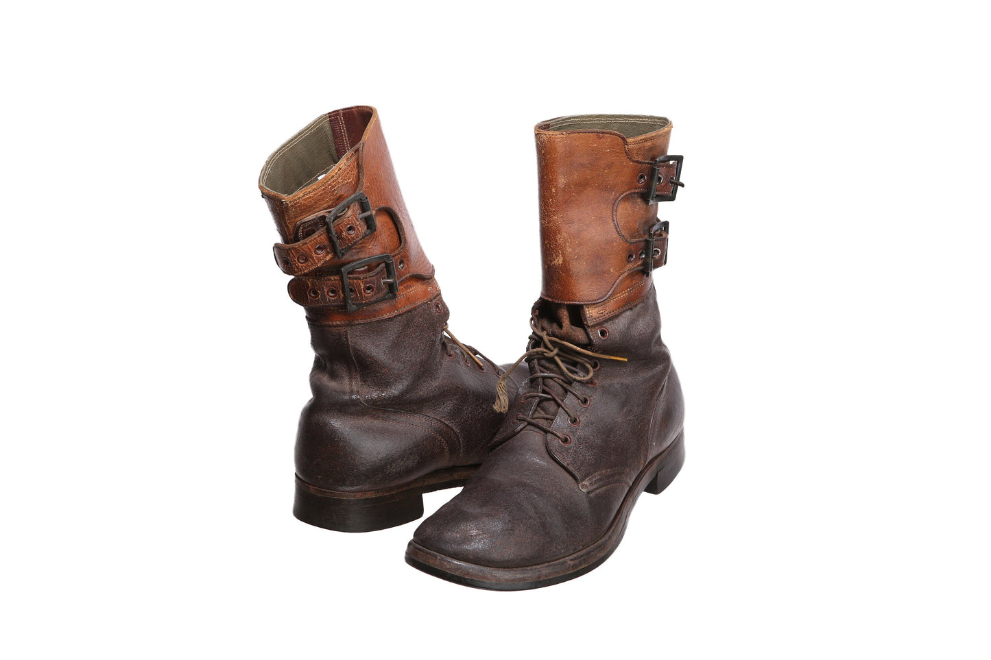 Vintage Men's Brown Leather High Top Boots with Midcap Belt Attachments - Size  10 D