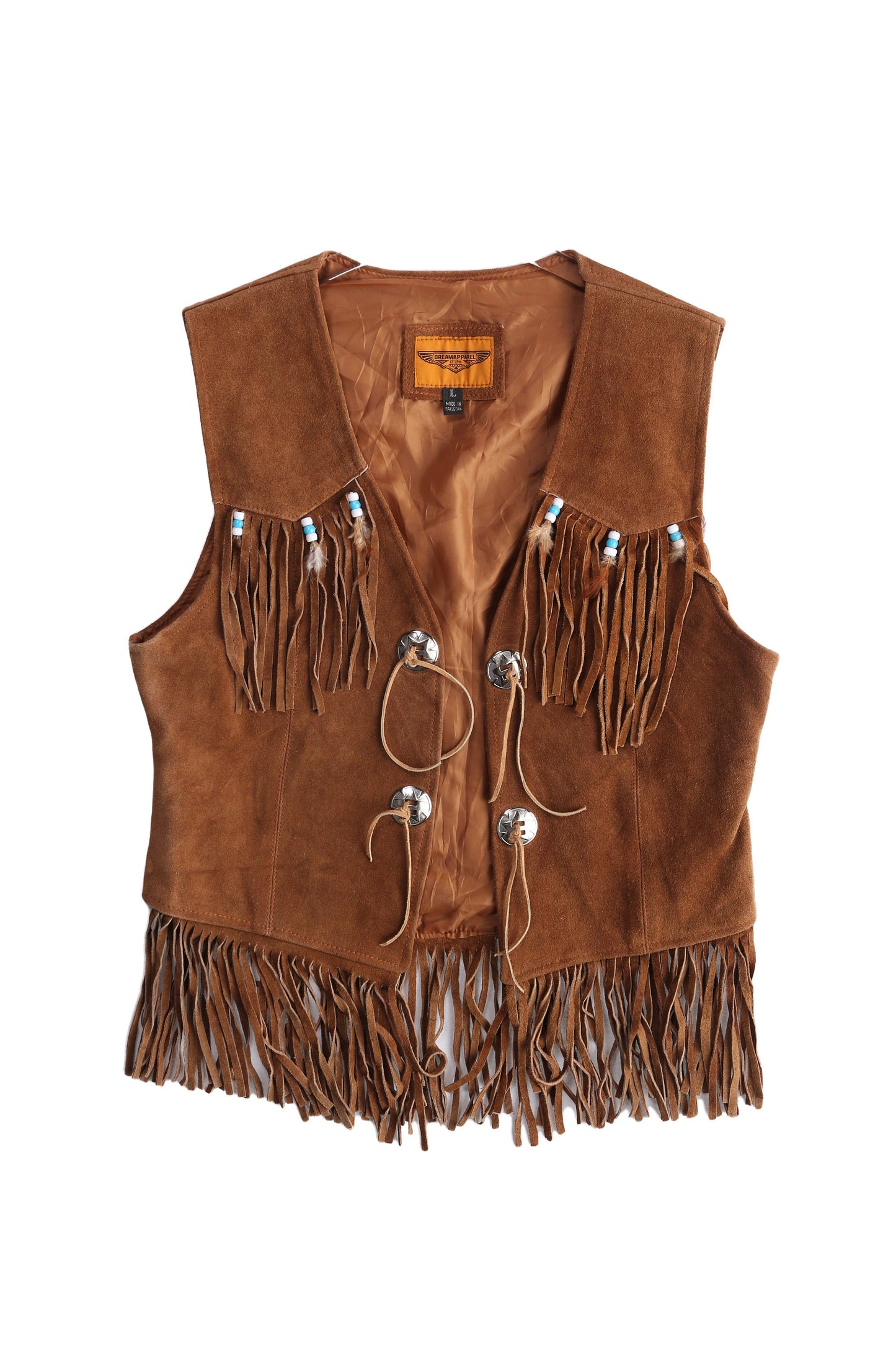 Women Brown Suede Fringed Western Vest by Dreamapparel