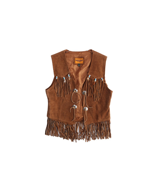 Women Brown Suede Fringed Western Vest by Dreamapparel