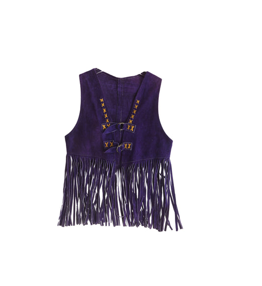 Vintage Women Purple Suede Fringed Vest