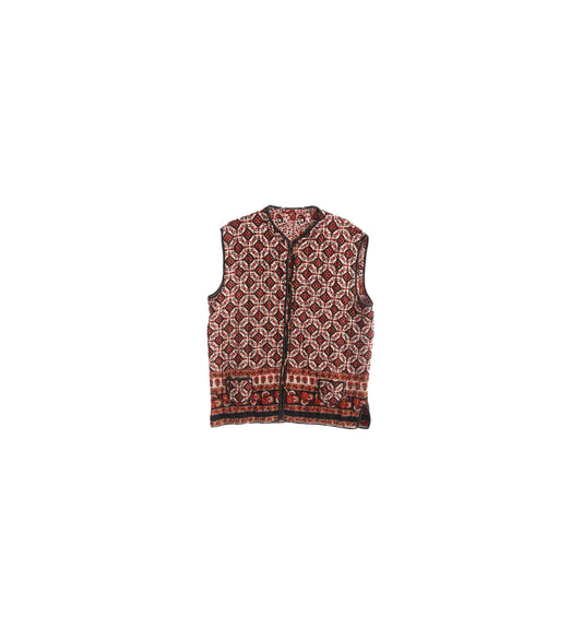 Vintage Women Block Floral Print Boho Vest - Est Era 70's - 80's