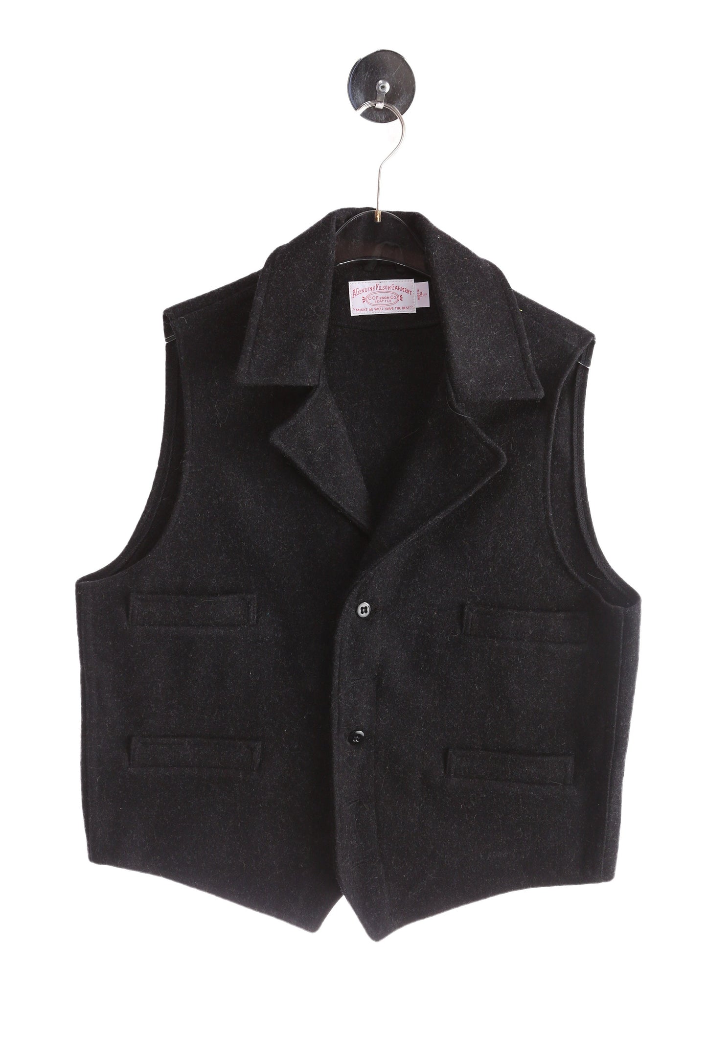 Vintage Men's Black Wool Vest by CC Filson Co. Seattle - Made in USA - Size Large