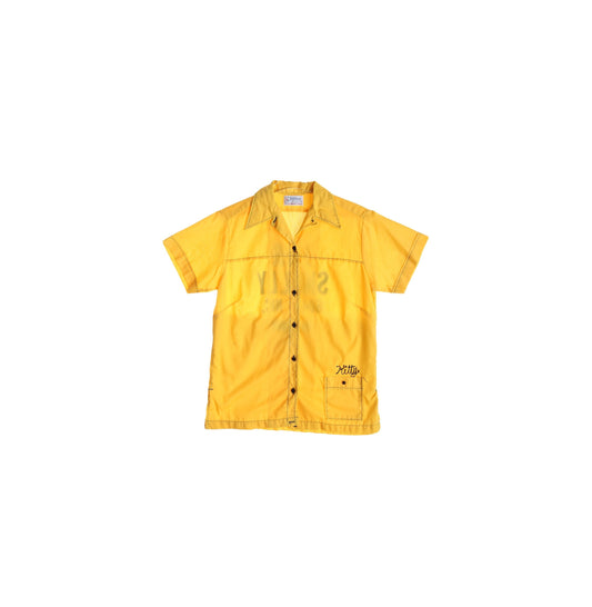 Vintage Women's Yellow Bowling Shirt with J & R skelly Print by Hilton - Made in USA