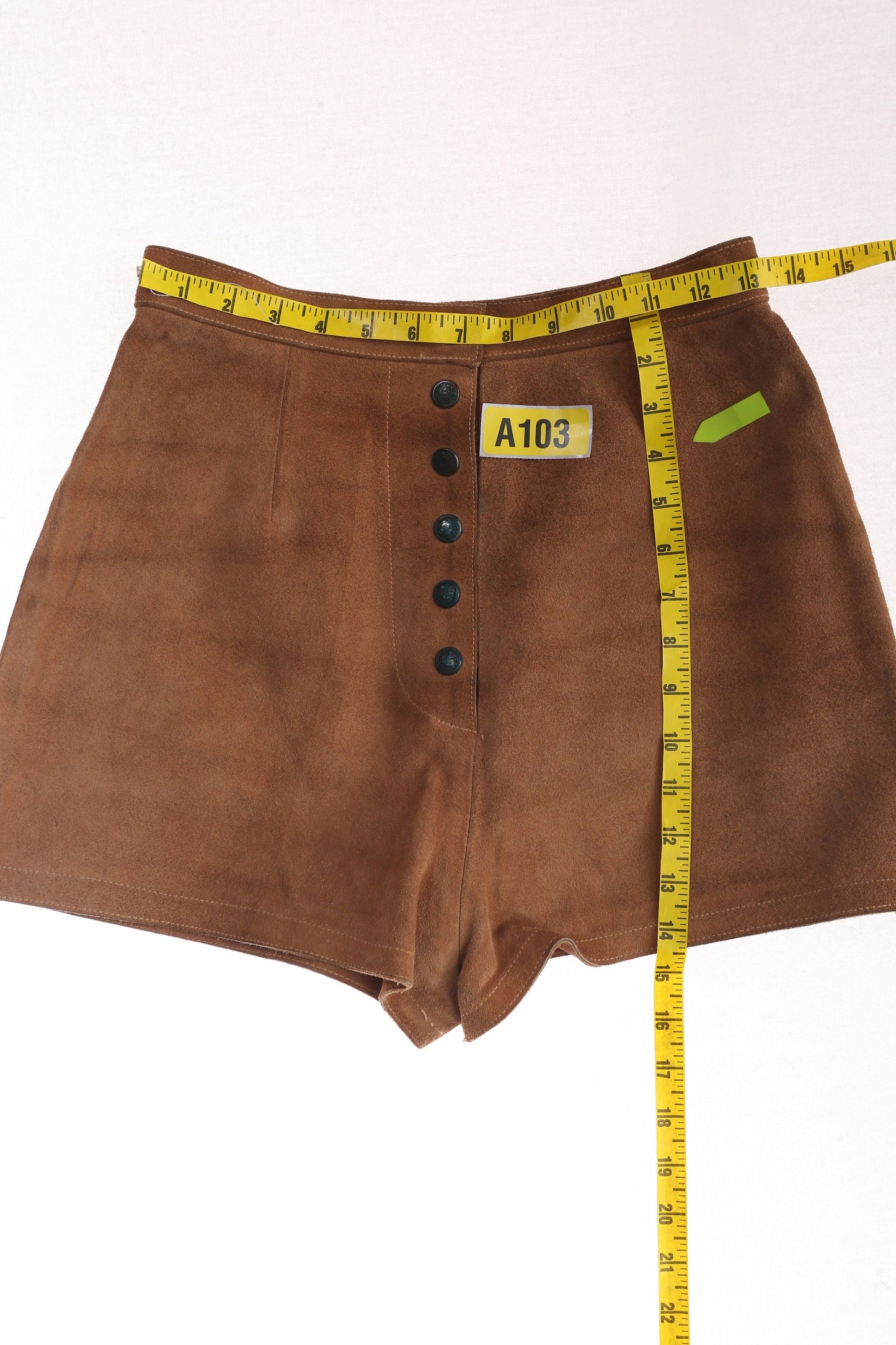 Vintage Women's Brown Suede Shorts High Waist - Estimated Era 70s - 80s - Hand Painted