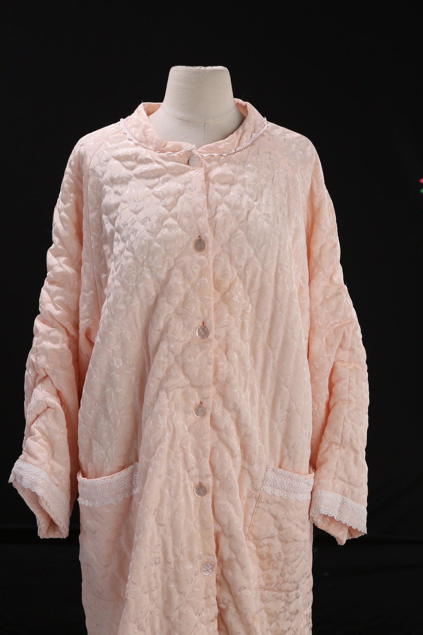 Vintage Pink Nightgown Robe with Floral Print Pattern by Oscar de la Renta for Saks Fifth Ave - Estimated Era 1980's - 19090's