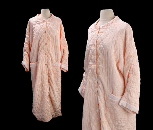 Vintage Pink Nightgown Robe with Floral Print Pattern by Oscar de la Renta for Saks Fifth Ave - Estimated Era 1980's - 19090's